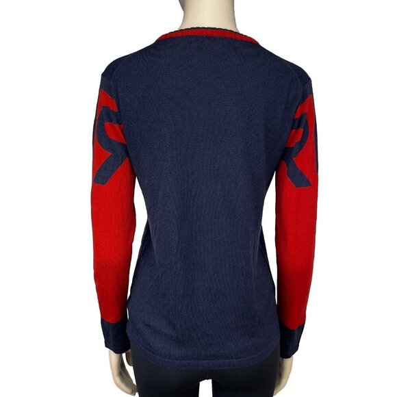 VS & GIGLI Crew Neck Long Sleeves‎ Blue & Red Sweater Size S - Picture 2 of 5